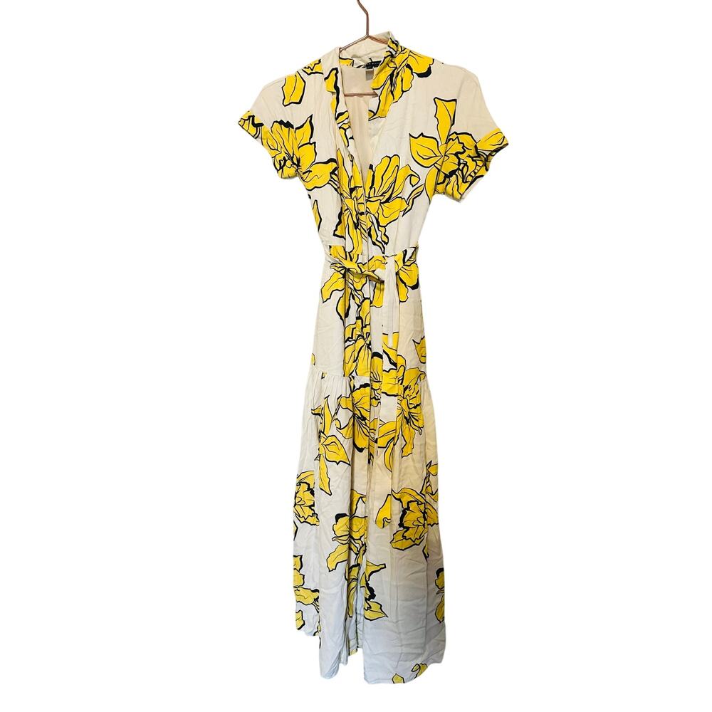 SLATE & WILLOW ANTHROPOLOGY Yellow White Floral Saskia Front Button Dress XS - Picture 6 of 13